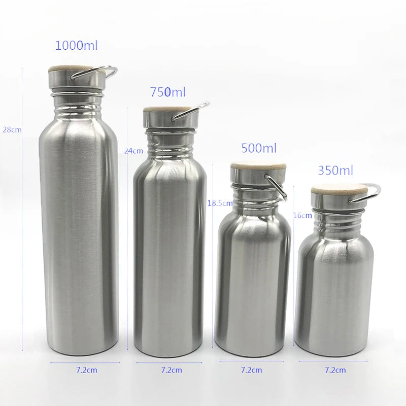 350/500/1000ml Stainless Steel Water Bottle Single Wall Large Capacity Big Mouth Vacuum Flasks with Lid Cycling Drinkware Sports