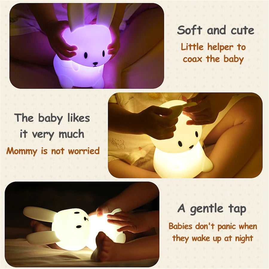 LED Night Light cute Rabbit Animal Cartoon Silicone Lamp Dimmable USB Rechargeable For Children kids bedroom gift Sleeping light