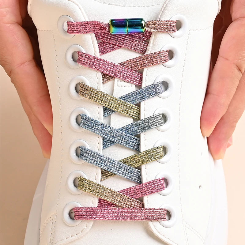 1Pair No Tie Shoe Laces Colorful Buckle Shoelaces Pearl Light Colorful Fashion Without Ties Elastic Laces Sneaker Kids Adult