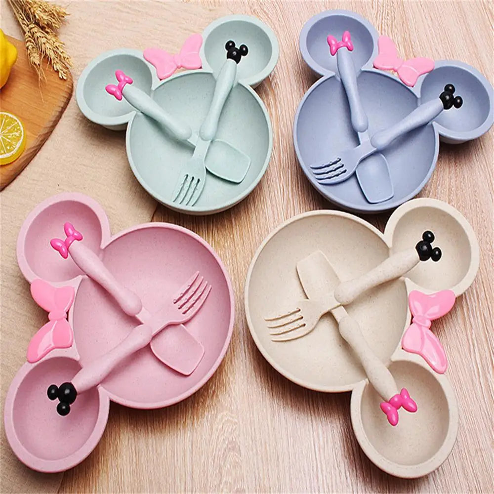 3 Pcs/Set Wheat Straw Children'S Tableware Set Kindergarten Baby Feeding Supplement Dinner Plate Bowl Spoon Fork Children'S Tabl