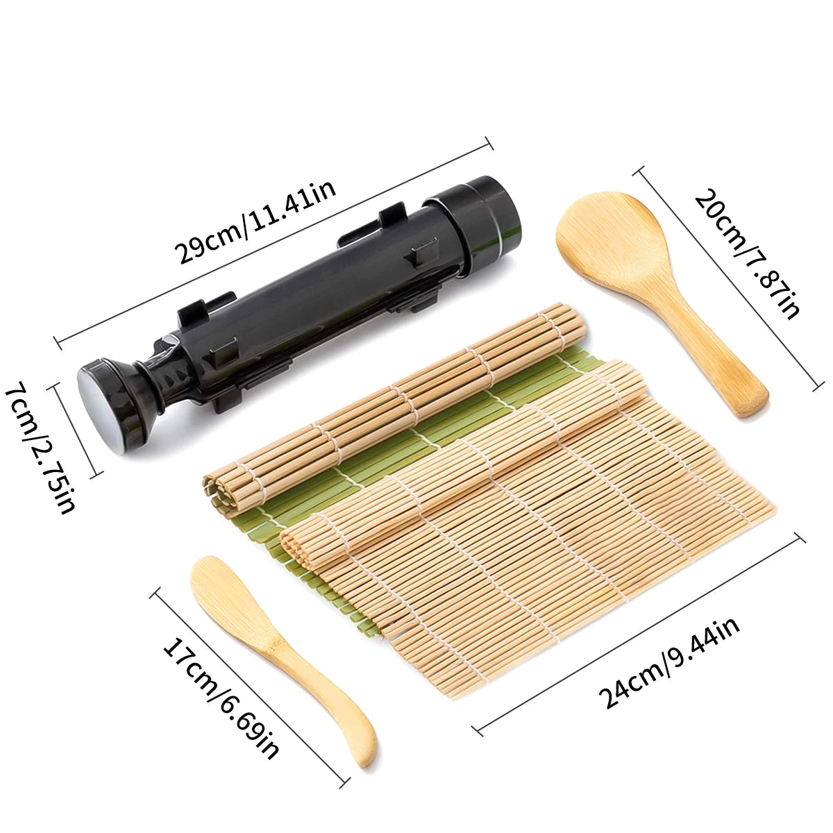 Sushi Maker Set, Sushi Bazooka Kit Machine Rice Mold with Bamboo Sushi Rolling Mat, Rice Paddle, DIY Kitchen Tools Accessories