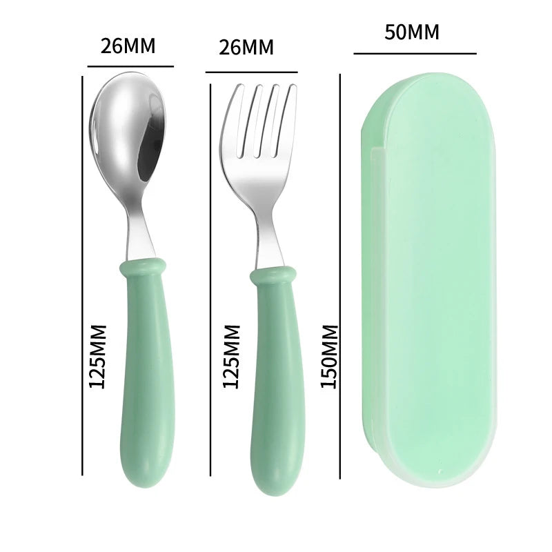 Baby Gadgets Tableware Set Children Utensil Stainless Steel Toddler Dinnerware Cutlery Cartoon Infant Food Feeding Spoon Fork