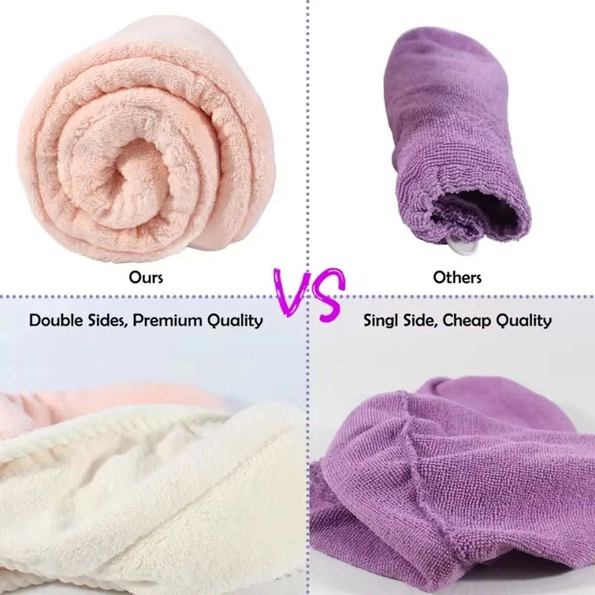 Women's dry hair towels are household items used for wiping hair, including thick and highly absorbent headscarves, quick drying