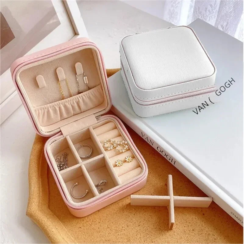 Mini jewelry storage box portable family travel earrings necklace storage box female ring organizer PU leather display box