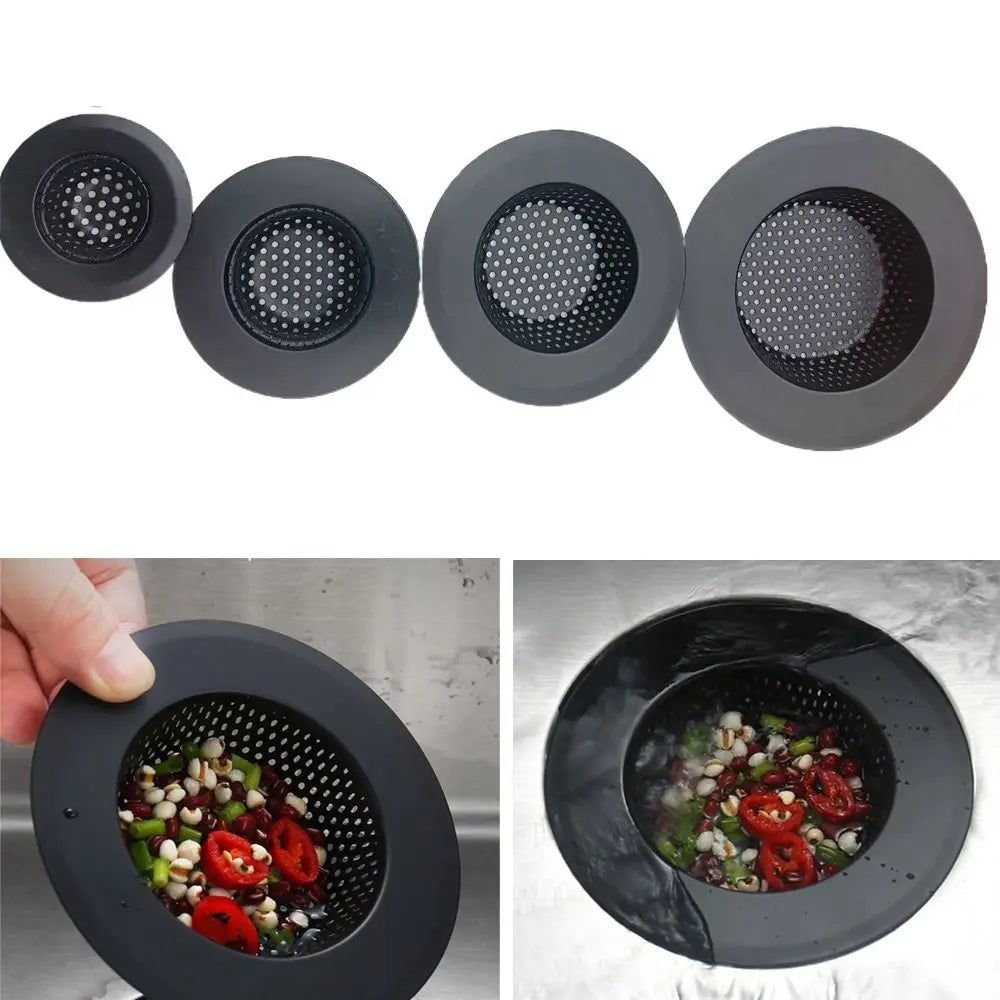 Stainless Steel Sink Strainer Black Anti Clog Mesh Trap Hair Clean Up With Handle Drain Filter Kitchen Bathroom Accessories