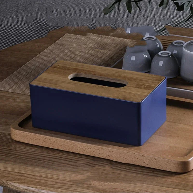 Tissue Box Table Napkin Rings Tissue case Paper Box Container Bamboo Cover Solid Wood Storage Box Home Table Decoration