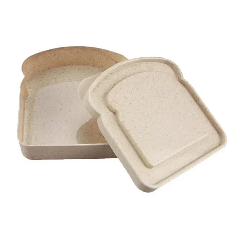 Toast Shaped Bamboo Fiber Portable Lunch Box With Lid Toast Bread Sandwich Box Kitchen Outdoor Picnic Large-capacity Bento Box