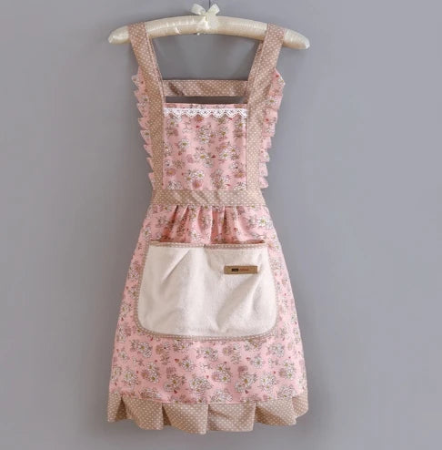 1PC Lovely Canvas Apron Female Household Kitchen Cooking Antifouling Breathable Wear Cleaning Suitable