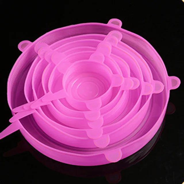 6 Pcs Silicone Cover  Stretch Lids for Kitchen Microwave Food Covers Bowl Caps Elastic Silicone Lid Cap Universal Adaptable Lids