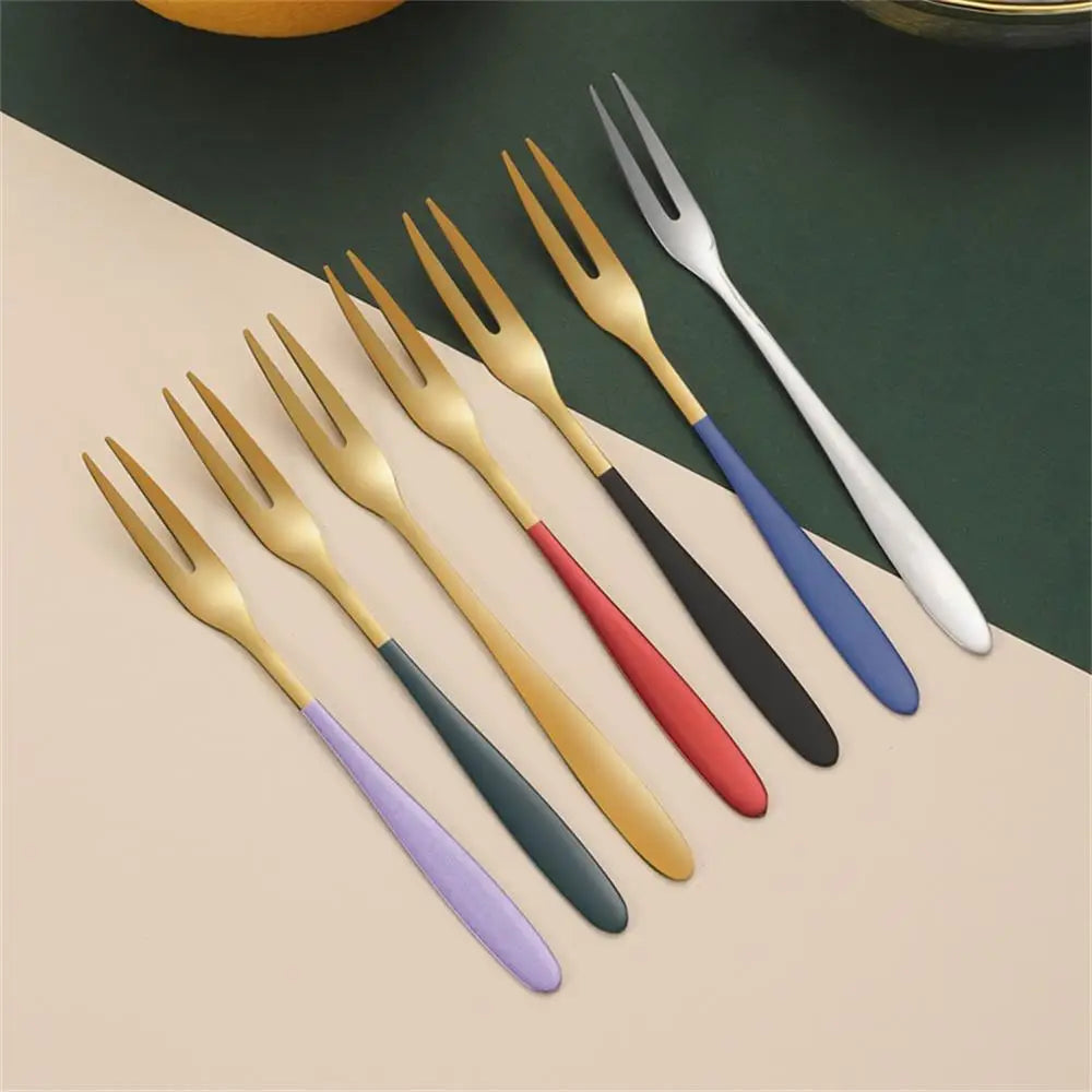 7pcs 304 Stainless Steel Fruit Forks Dessert Cake Forks Salad Forks Party Kitchen Tableware