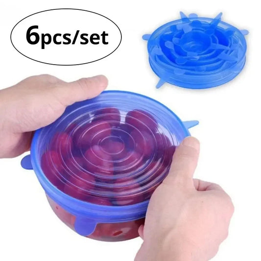 6pcs Reusable Silicone Stretch Lids For Food Bowls - Multifunctional Fruit And Vegetable Fresh-Keeping Cover