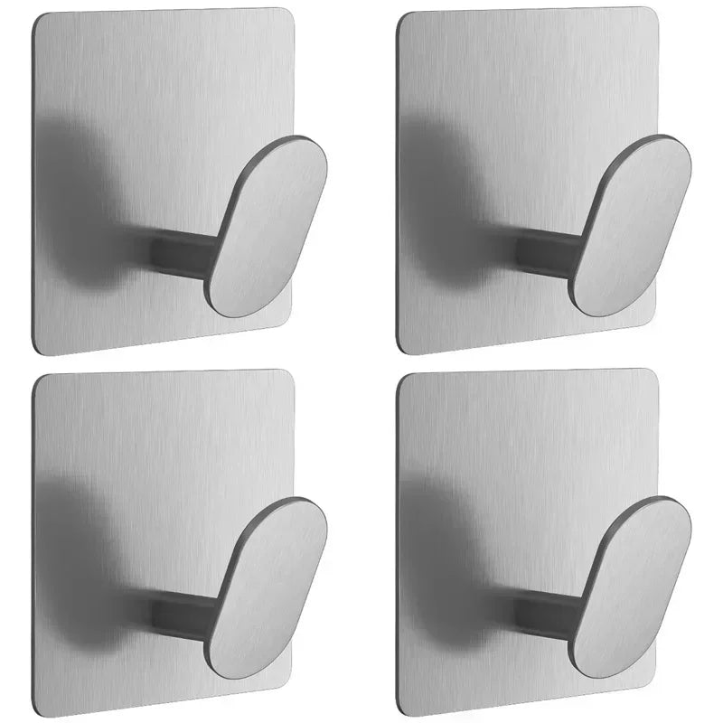 4Pcs Stainless Steel Bathroom Robe Hooks Adhesive Wall Hook Towel Holder Bathroom Kitchen Hardware Multi-Purpose Hanger Hook