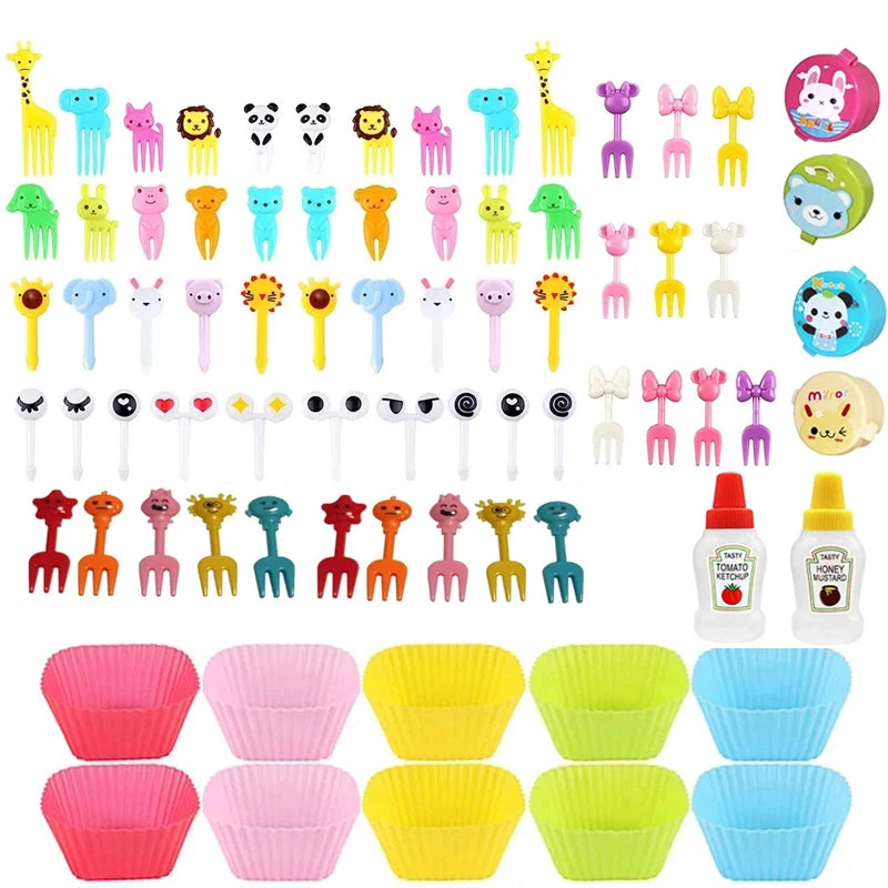 Mini Fruit Forks For Children Kids Cute Animal Snack Food Picks Toothpicks Bento-Box Accessories Set Silicone Lunch Box Dividers