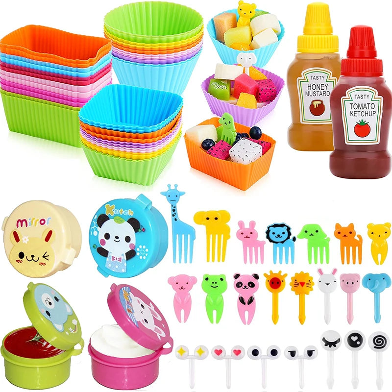 Mini Fruit Forks For Children Kids Cute Animal Snack Food Picks Toothpicks Bento-Box Accessories Set Silicone Lunch Box Dividers