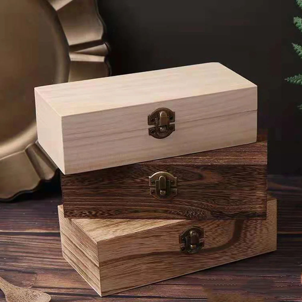 Rectangular Wooden Storage Box Retro Jewelry Box Desktop Organizer Wood Clamshell Container Wooden Gift Box