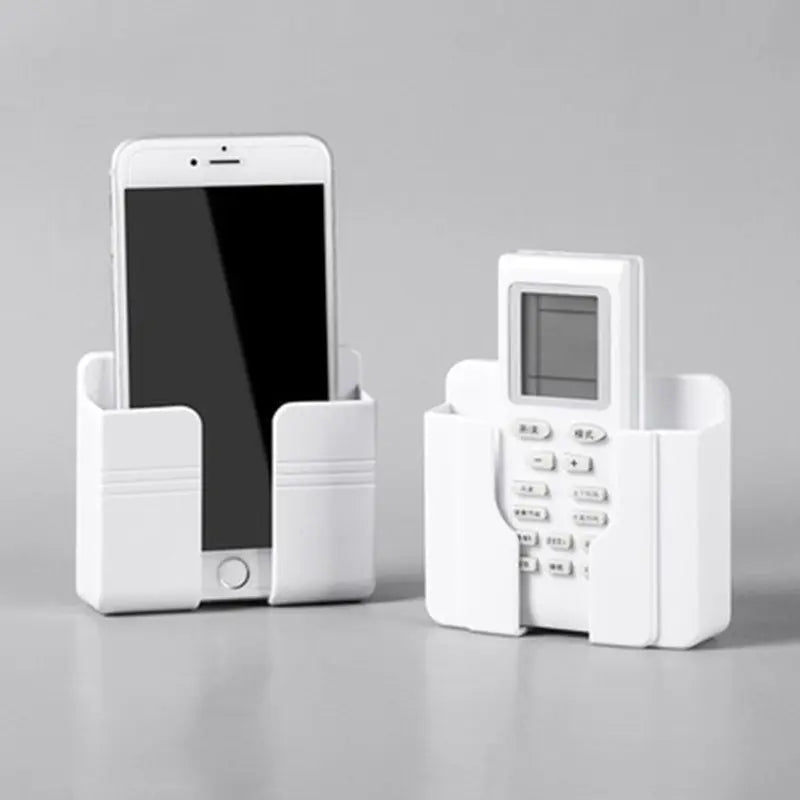 1Pc White Punch Free Wall Mount Phone Plug Holder Mobile Phone Charging Stand Air Conditioner TV Remote Control Storage Box