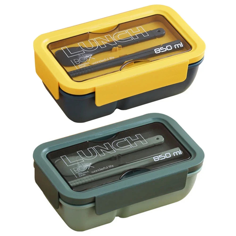 850ML Microwave Lunch Box with Spoon Chopsticks Dinnerware Food Storage Container Children Kid School Office Microwave Bento Box