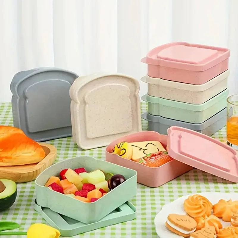 Toast Shaped Bamboo Fiber Portable Lunch Box With Lid Toast Bread Sandwich Box Kitchen Outdoor Picnic Large-capacity Bento Box