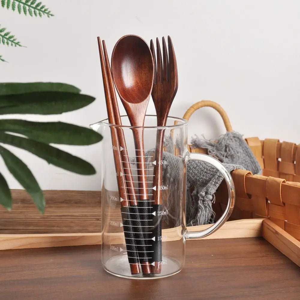 3pcs Creative Wooden Cutlery Spoon Fork Chopsticks Set Spoon Fork Portable Cutlery 3 Piece Combination Set