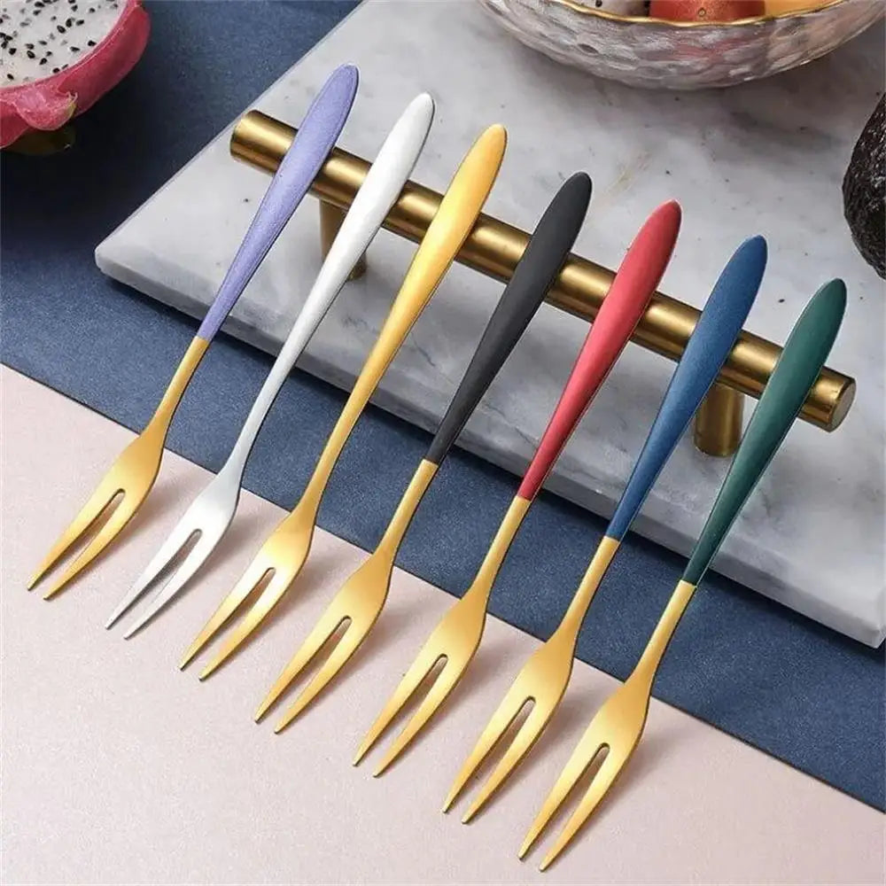 7pcs 304 Stainless Steel Fruit Forks Dessert Cake Forks Salad Forks Party Kitchen Tableware