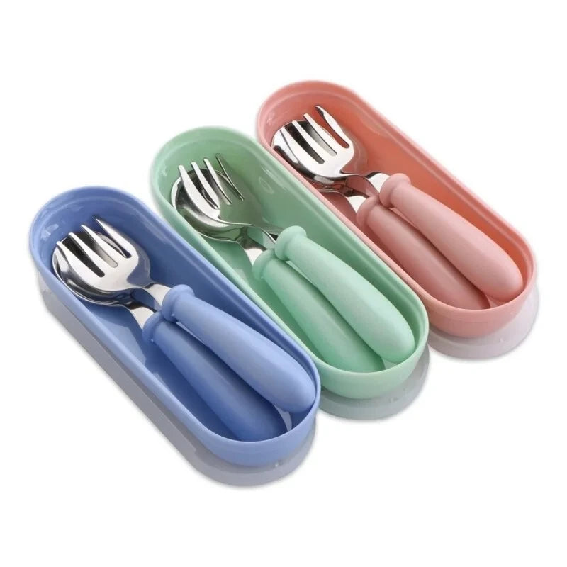 Baby Gadgets Tableware Set Children Utensil Stainless Steel Toddler Dinnerware Cutlery Cartoon Infant Food Feeding Spoon Fork