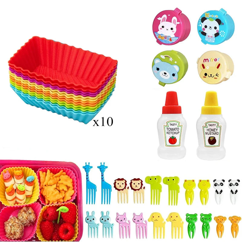 Mini Fruit Forks For Children Kids Cute Animal Snack Food Picks Toothpicks Bento-Box Accessories Set Silicone Lunch Box Dividers