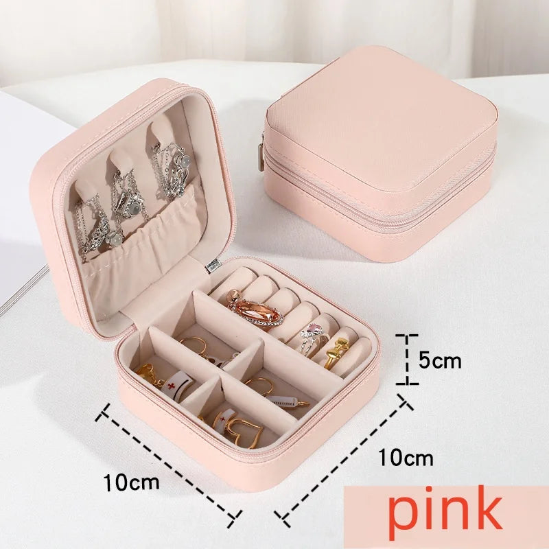 Mini jewelry storage box portable family travel earrings necklace storage box female ring organizer PU leather display box