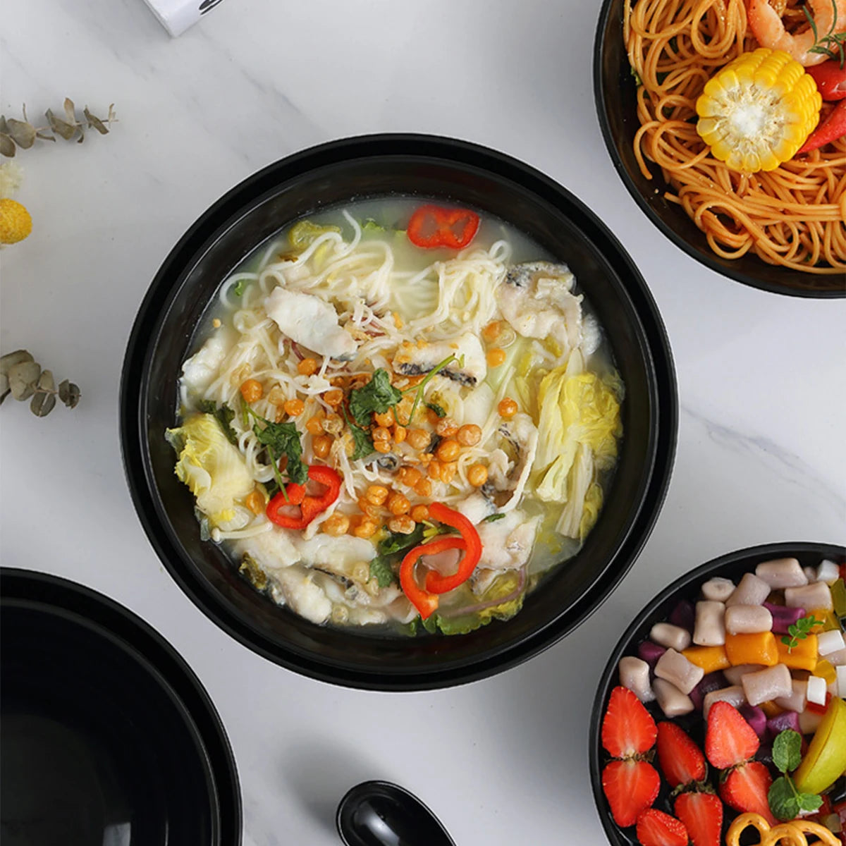 Thickened Plastic Ramen Bowl, Anti-Fall Salad Bowl, Solid Color Spicy Soup Bowl High Temperature Resistance Fashionable