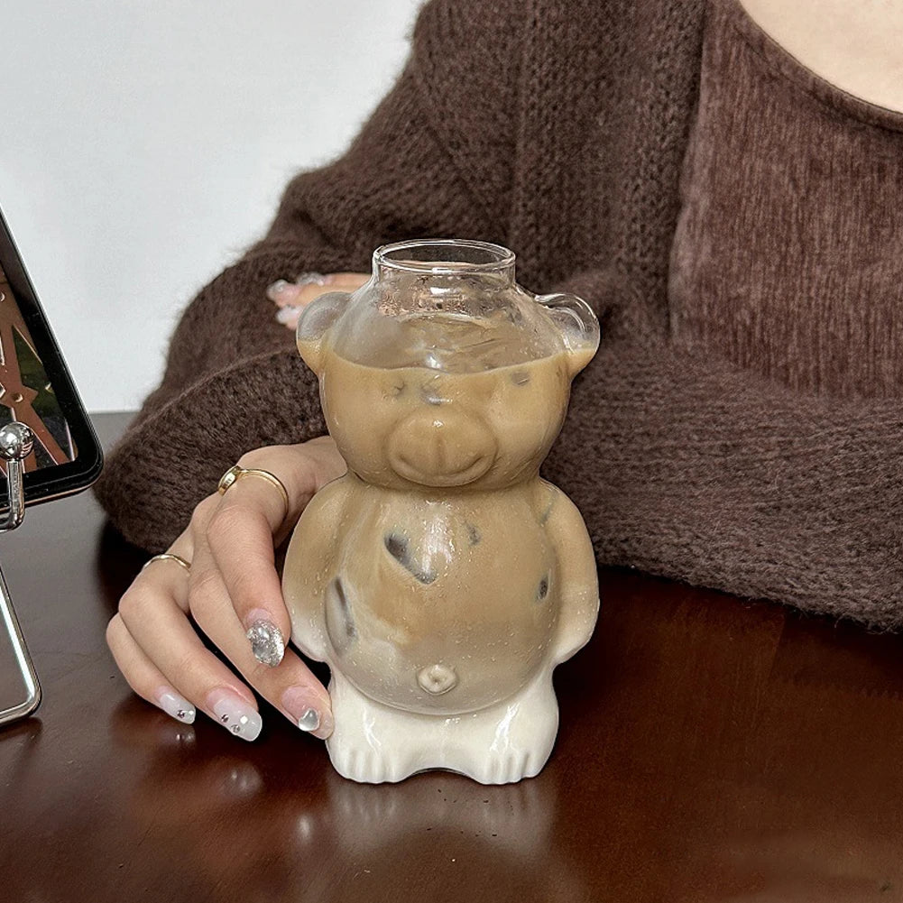 320ML Creative Cute Bear Coffee Mug with Straw with Straw Glasses Cup Birthday Christmas Gifts for Women Kids Friends Wholesale