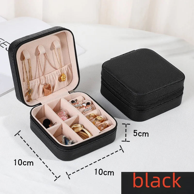 Mini jewelry storage box portable family travel earrings necklace storage box female ring organizer PU leather display box