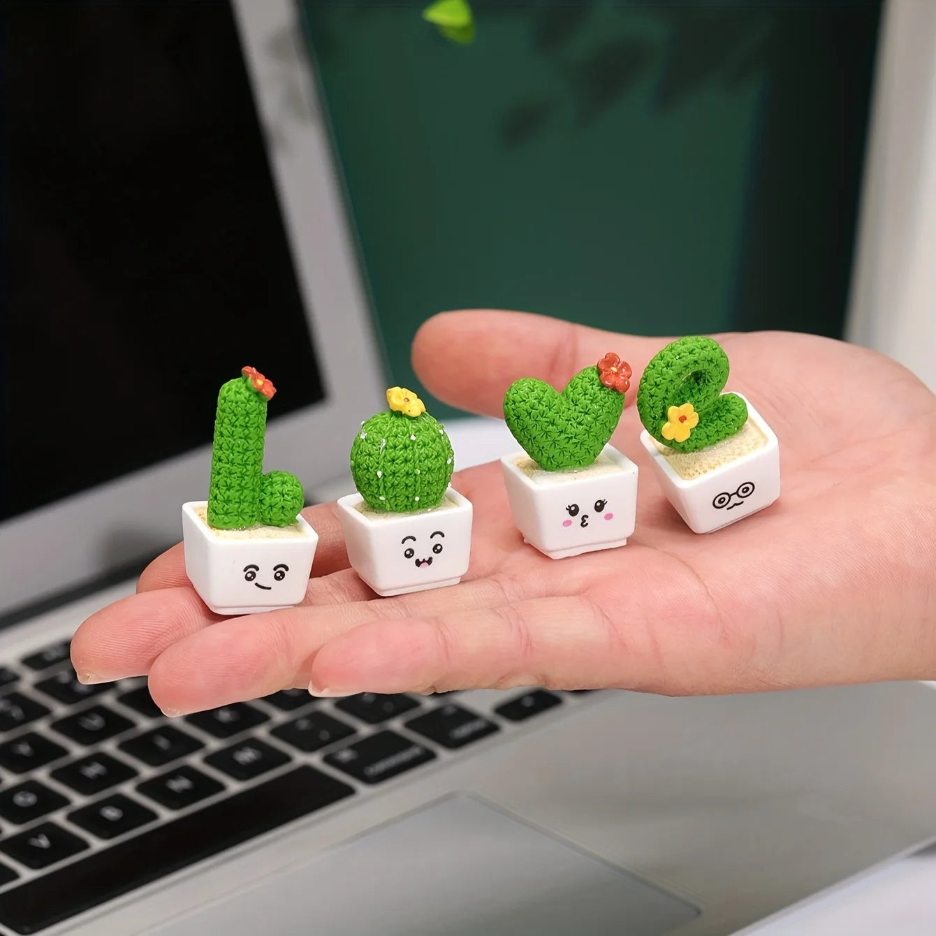 Charming 4-Piece Love & Cactus Resin Figurines - Perfect For Living Room Bedroom And Cafe Tabletop Deco