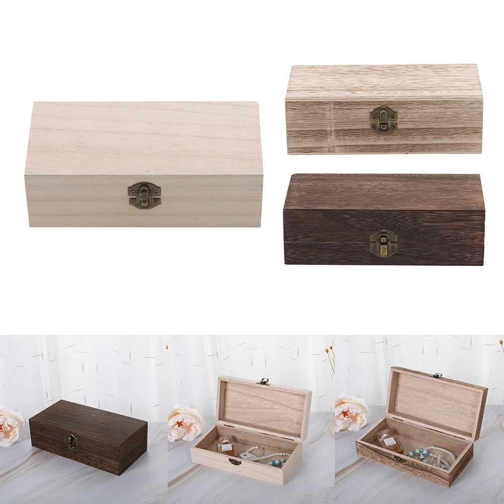 Rectangular Wooden Storage Box Retro Jewelry Box Desktop Organizer Wood Clamshell Container Wooden Gift Box