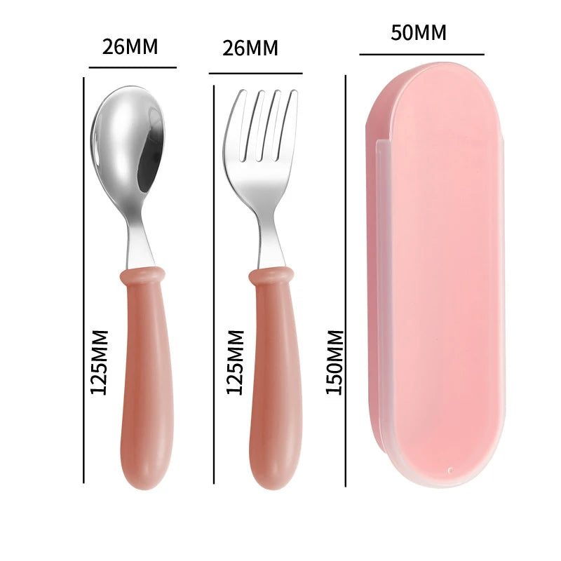 Baby Gadgets Tableware Set Children Utensil Stainless Steel Toddler Dinnerware Cutlery Cartoon Infant Food Feeding Spoon Fork