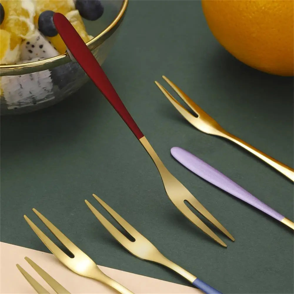 7pcs 304 Stainless Steel Fruit Forks Dessert Cake Forks Salad Forks Party Kitchen Tableware