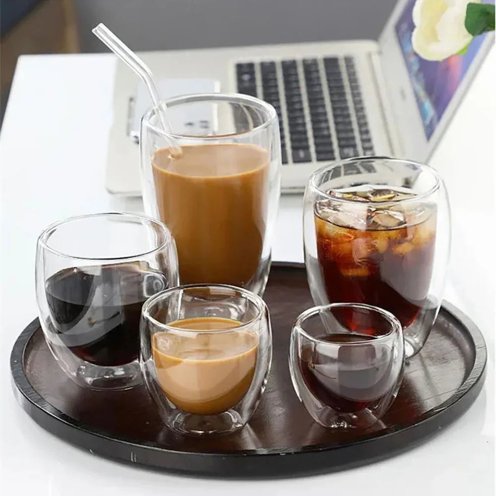 6PCS Double Wall Glass Water Cup Heat Resistant Coffee Set Beer Mug Tea Keep Hot And Cold Drinkware Insulated Glasses Cups