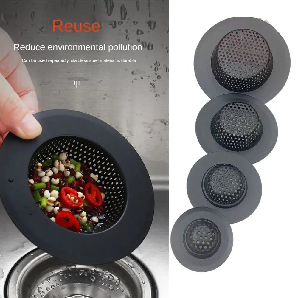 Stainless Steel Sink Strainer Black Anti Clog Mesh Trap Hair Clean Up With Handle Drain Filter Kitchen Bathroom Accessories