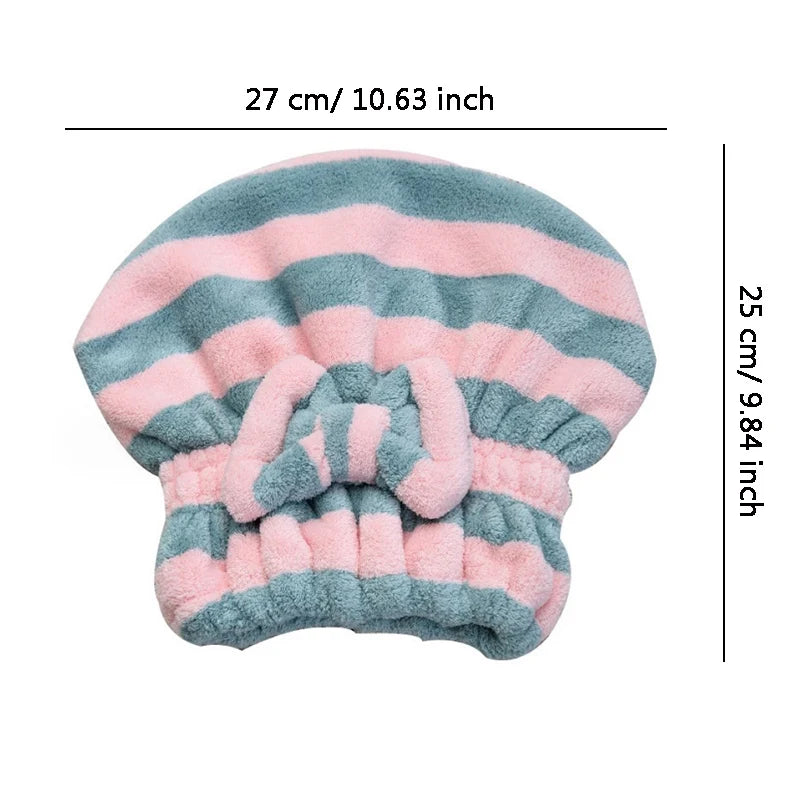 1pcs Dry Hair Towel Quick-Drying Hair Cap Shower Cap for Women Striped Pattern Super Absorbent Bath Accessories Hair Bonnets