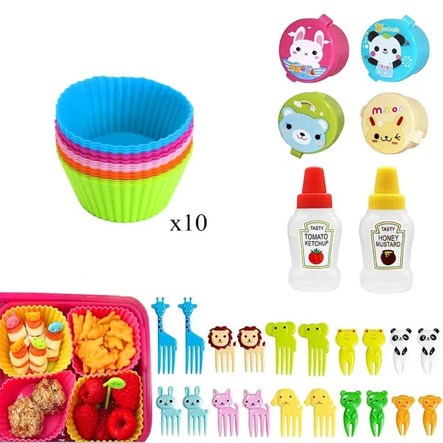 Mini Fruit Forks For Children Kids Cute Animal Snack Food Picks Toothpicks Bento-Box Accessories Set Silicone Lunch Box Dividers