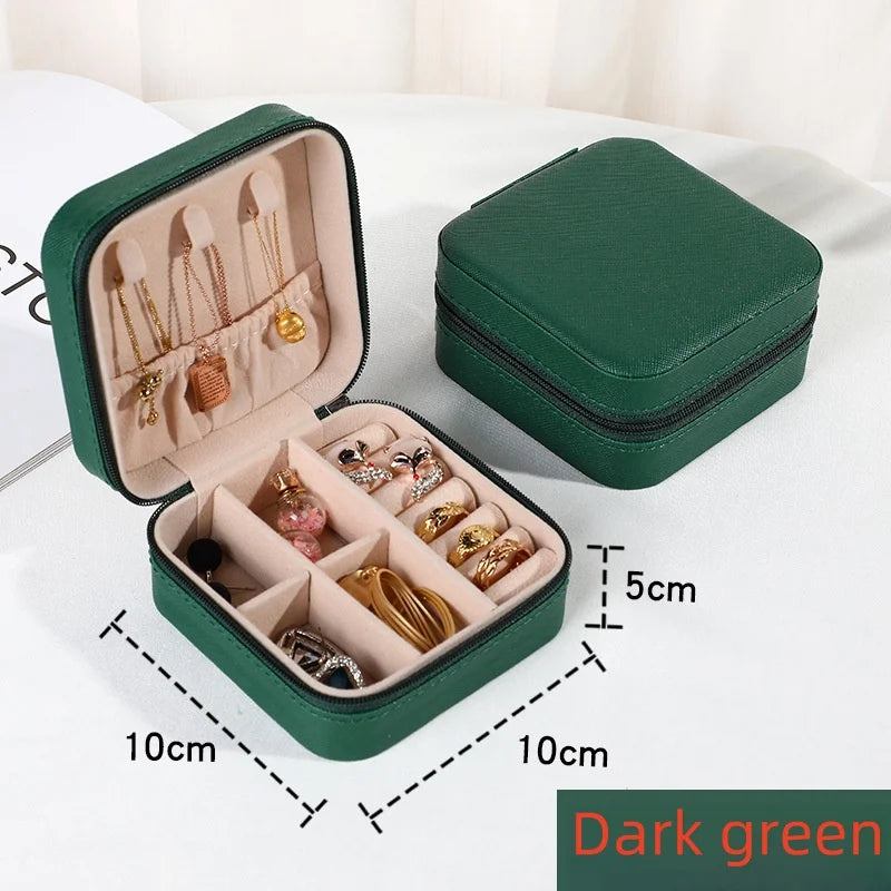 Mini jewelry storage box portable family travel earrings necklace storage box female ring organizer PU leather display box