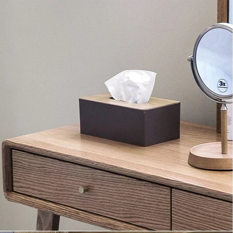 Tissue Box Table Napkin Rings Tissue case Paper Box Container Bamboo Cover Solid Wood Storage Box Home Table Decoration