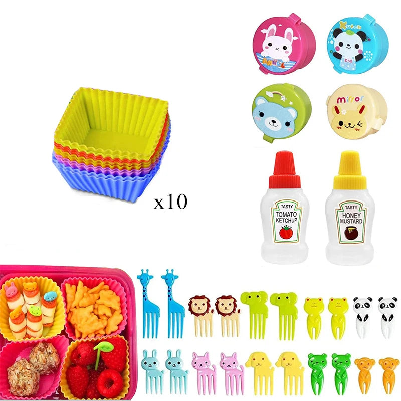 Mini Fruit Forks For Children Kids Cute Animal Snack Food Picks Toothpicks Bento-Box Accessories Set Silicone Lunch Box Dividers