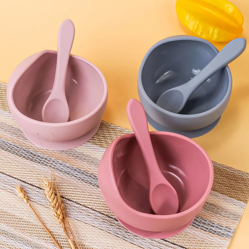 2PC Silicone Sucker Bowl Feeding Tableware for Infant and Young Training Learning To Eat Bowls and Baby Supplementary Food Bowls