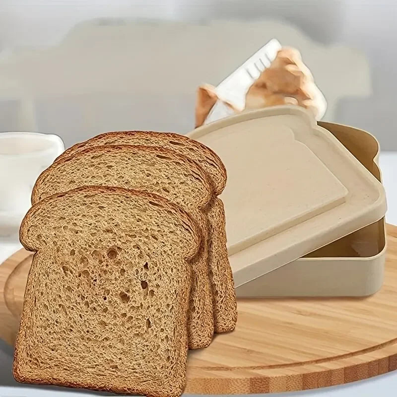 Toast Shaped Bamboo Fiber Portable Lunch Box With Lid Toast Bread Sandwich Box Kitchen Outdoor Picnic Large-capacity Bento Box