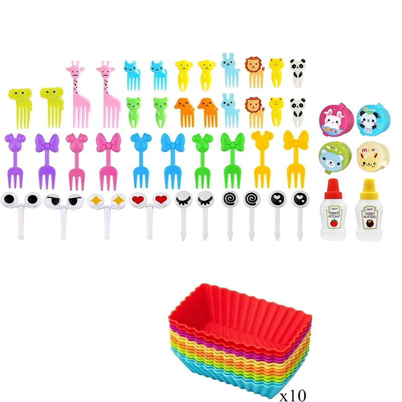 Mini Fruit Forks For Children Kids Cute Animal Snack Food Picks Toothpicks Bento-Box Accessories Set Silicone Lunch Box Dividers