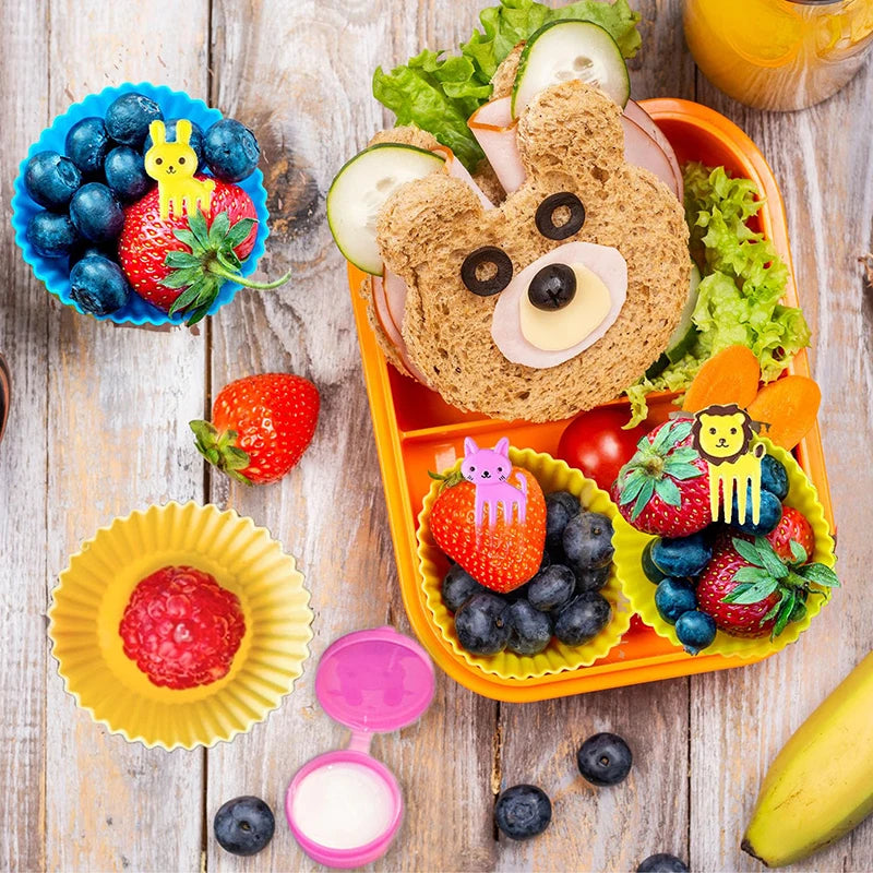 Mini Fruit Forks For Children Kids Cute Animal Snack Food Picks Toothpicks Bento-Box Accessories Set Silicone Lunch Box Dividers