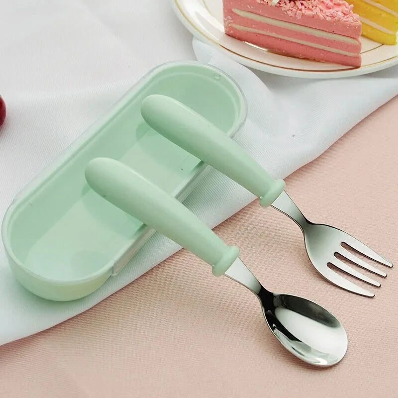 Baby Gadgets Tableware Set Children Utensil Stainless Steel Toddler Dinnerware Cutlery Cartoon Infant Food Feeding Spoon Fork