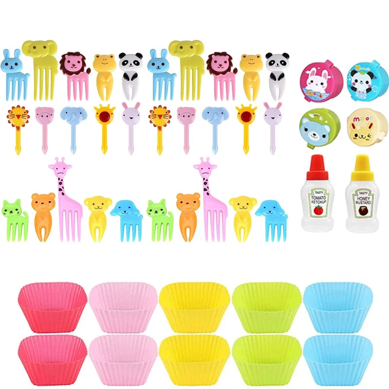 Mini Fruit Forks For Children Kids Cute Animal Snack Food Picks Toothpicks Bento-Box Accessories Set Silicone Lunch Box Dividers