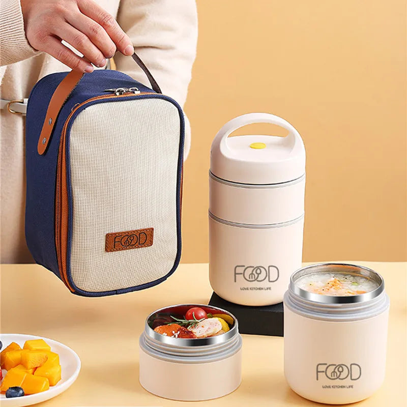 Stainless Steel Vacuum Thermal Lunch Box Portable Food Warmer Soup Cup Thermos Containers Simple Durable Bento Box For Children