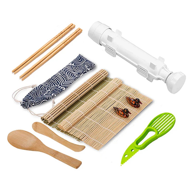 Sushi Maker Set, Sushi Bazooka Kit Machine Rice Mold with Bamboo Sushi Rolling Mat, Rice Paddle, DIY Kitchen Tools Accessories