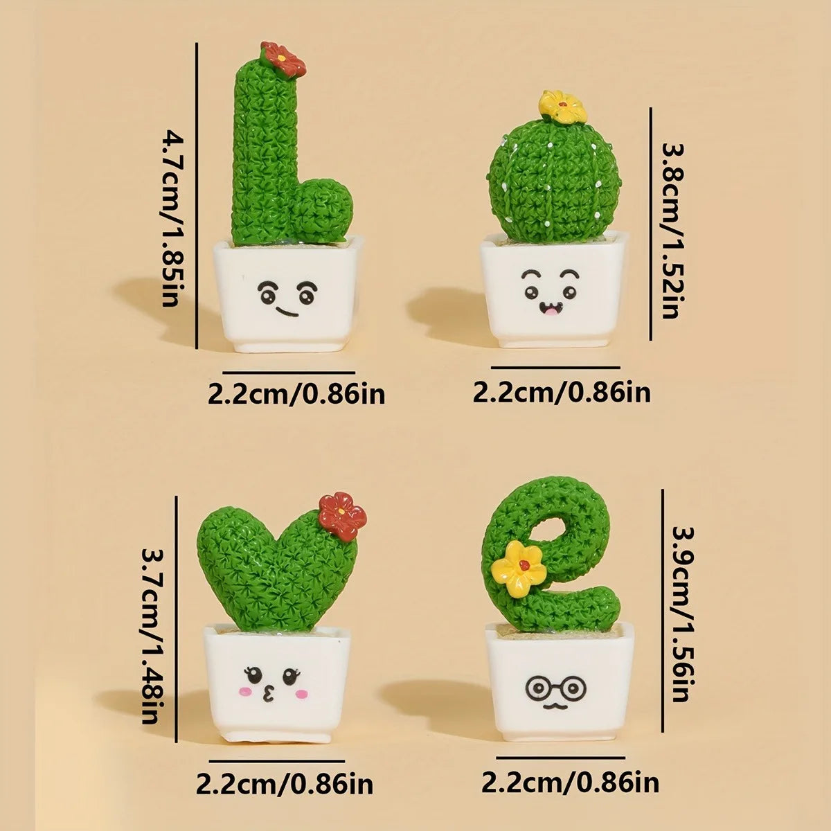 Charming 4-Piece Love & Cactus Resin Figurines - Perfect For Living Room Bedroom And Cafe Tabletop Deco